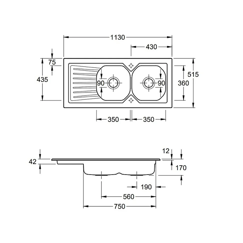 Evier 2 bacs VILLEROY ET BOCH Nestor Plus + Mitigeur cuisine bec haut GROHE Bauloop
