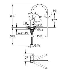 Evier 2 bacs VILLEROY ET BOCH Nestor Plus + Mitigeur cuisine bec haut GROHE Bauloop