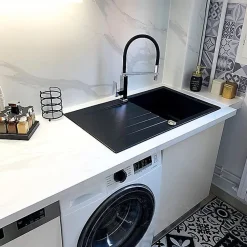 Evier 1 cuve 1 égouttoir en résine noir Essebagno Sierra