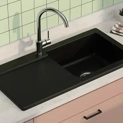 Evier 1 cuve avec égouttoir et vidage manuel VITRA Arkitekt noir mat