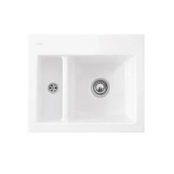 Evier 1 cuve et demi VILLEROY ET BOCH Subway 60 XM 62 x 51 cm sans egouttoir Blanc CeramicPlus avec vidage manuel