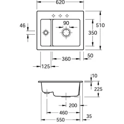Evier 1 cuve et demi VILLEROY ET BOCH Subway 60 XM 62 x 51 cm sans egouttoir Blanc CeramicPlus avec vidage manuel