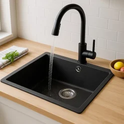 Evier 1 cuve seule 54x44 en résine noir Essebagno Sierra