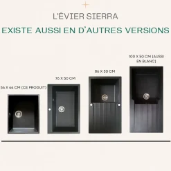 Evier 1 cuve seule 54x44 en résine noir Essebagno Sierra