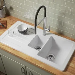 Evier à encastrer 1 bac et demi JACOB DELAFON Gaspard + robinet cuisine Raphaël