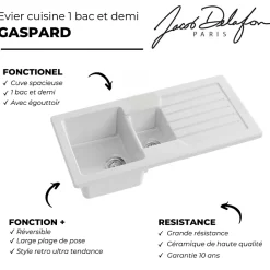 Evier à encastrer 1 bac et demi JACOB DELAFON Gaspard + robinet cuisine Raphaël
