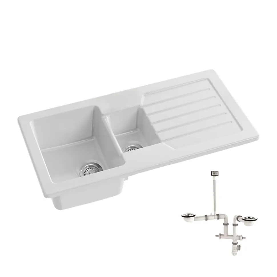 Evier à encastrer 1 bac et demi JACOB DELAFON Gaspard avec système de vidage