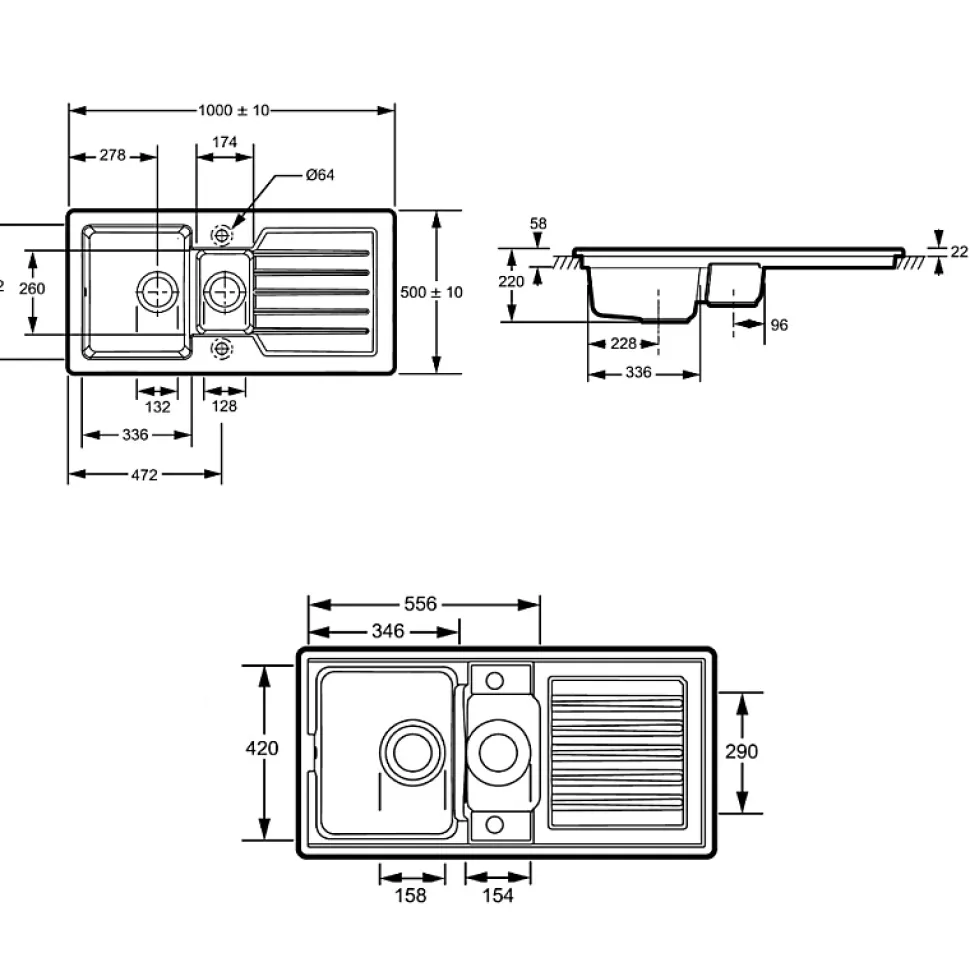 Evier à encastrer 1 bac et demi JACOB DELAFON Gaspard avec système de vidage