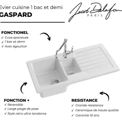 Evier à encastrer 1 bac et demi JACOB DELAFON Gaspard + robinet de cuisine Louise