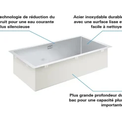 Evier à encastrer 1 bac GROHE K700 acier inoxydable Quickfix XXL