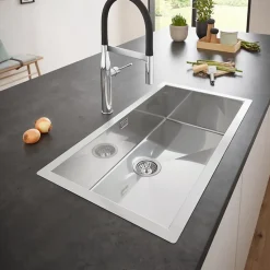 Evier à encastrer 1 bac GROHE K700 acier inoxydable Quickfix XXL