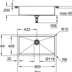 Evier à encastrer 1 bac GROHE K700 acier inoxydable Quickfix XXL