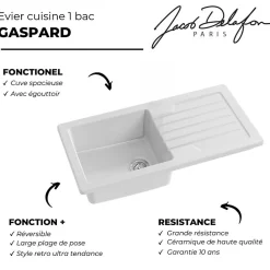 Evier à encastrer 1 bac JACOB DELAFON Gaspard + robinet cuisine Fairfaix avec douchette