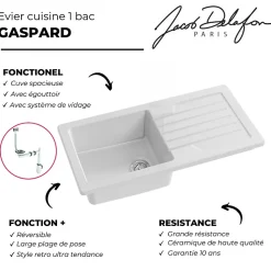 Evier à encastrer 1 bac JACOB DELAFON Gaspard avec système de vidage