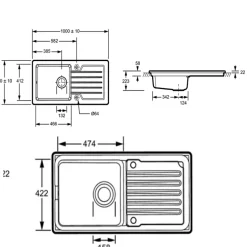 Evier à encastrer 1 bac JACOB DELAFON Gaspard avec système de vidage