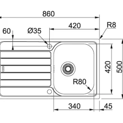 Evier à encastrer 45cm inox avec siphon Franke 006099 spark skx611-86