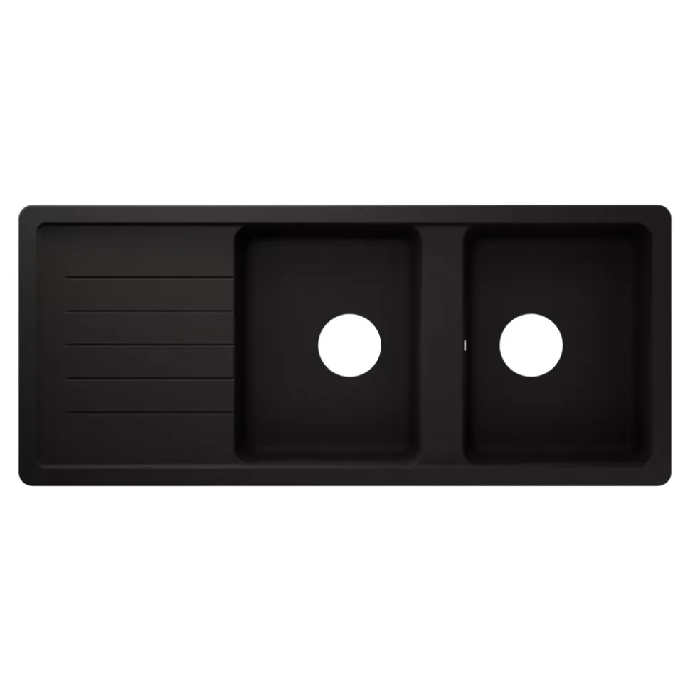 Evier à encastrer en composite quartz 2 bacs et égouttoir L. 116 x l. 50 x H. 28,2 cm GoodHome Alland