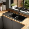 Evier à encastrer en composite quartz noir 2 bacs et égouttoir l. 50 x H. 30,4 x P. 19,7 cm GoodHome Torla