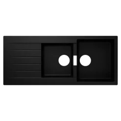 Evier à encastrer en composite quartz noir 2 bacs et égouttoir l. 50 x H. 30,4 x P. 19,7 cm GoodHome Torla