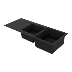 Evier à encastrer en composite quartz noir 2 bacs et égouttoir l. 50 x H. 30,4 x P. 19,7 cm GoodHome Torla
