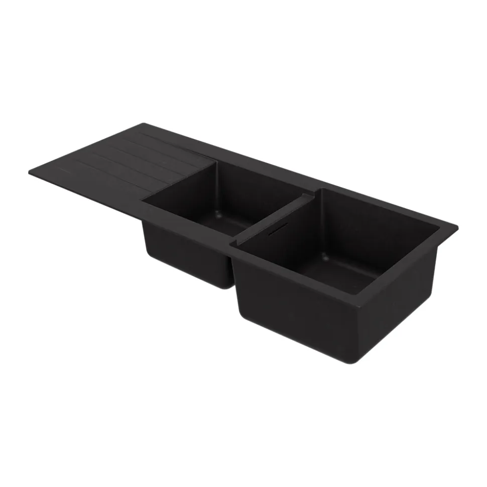 Evier à encastrer en composite quartz noir 2 bacs et égouttoir l. 50 x H. 30,4 x P. 19,7 cm GoodHome Torla