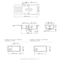 Evier à encastrer en composite quartz noir 2 bacs et égouttoir l. 50 x H. 30,4 x P. 19,7 cm GoodHome Torla