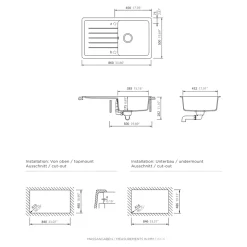 Evier à encastrer en composite quartz noir 1 bac et égouttoir L. 86 x l. 50 x H. 28,2 cm GoodHome Alland