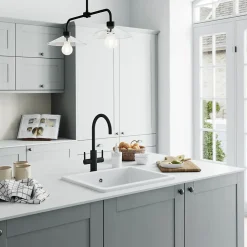 Evier à encastrer en céramique blanc 1 bac l. 46 x L.56,5 x P. 20 cm GoodHome Hyssop