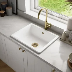 Evier à encastrer en céramique blanc 1 bac l. 46 x L.56,5 x P. 20 cm GoodHome Hyssop