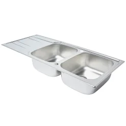 Evier à encastrer en inox microstructuré 2 bacs et égouttoir l. 50 x H. 19 x P. 19 cm GoodHome Lucerne