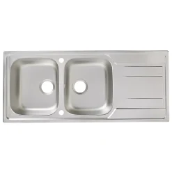 Evier à encastrer en inox microstructuré 2 bacs et égouttoir l. 50 x H. 19 x P. 19 cm GoodHome Lucerne