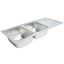 Evier à encastrer en inox microstructuré 2 bacs et égouttoir l. 50 x H. 19 x P. 19 cm GoodHome Lucerne