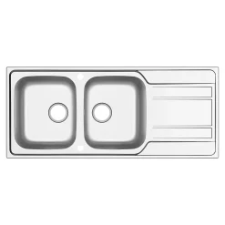 Evier à encastrer en inox microstructuré 2 bacs et égouttoir l. 50 x H. 19 x P. 19 cm GoodHome Lucerne