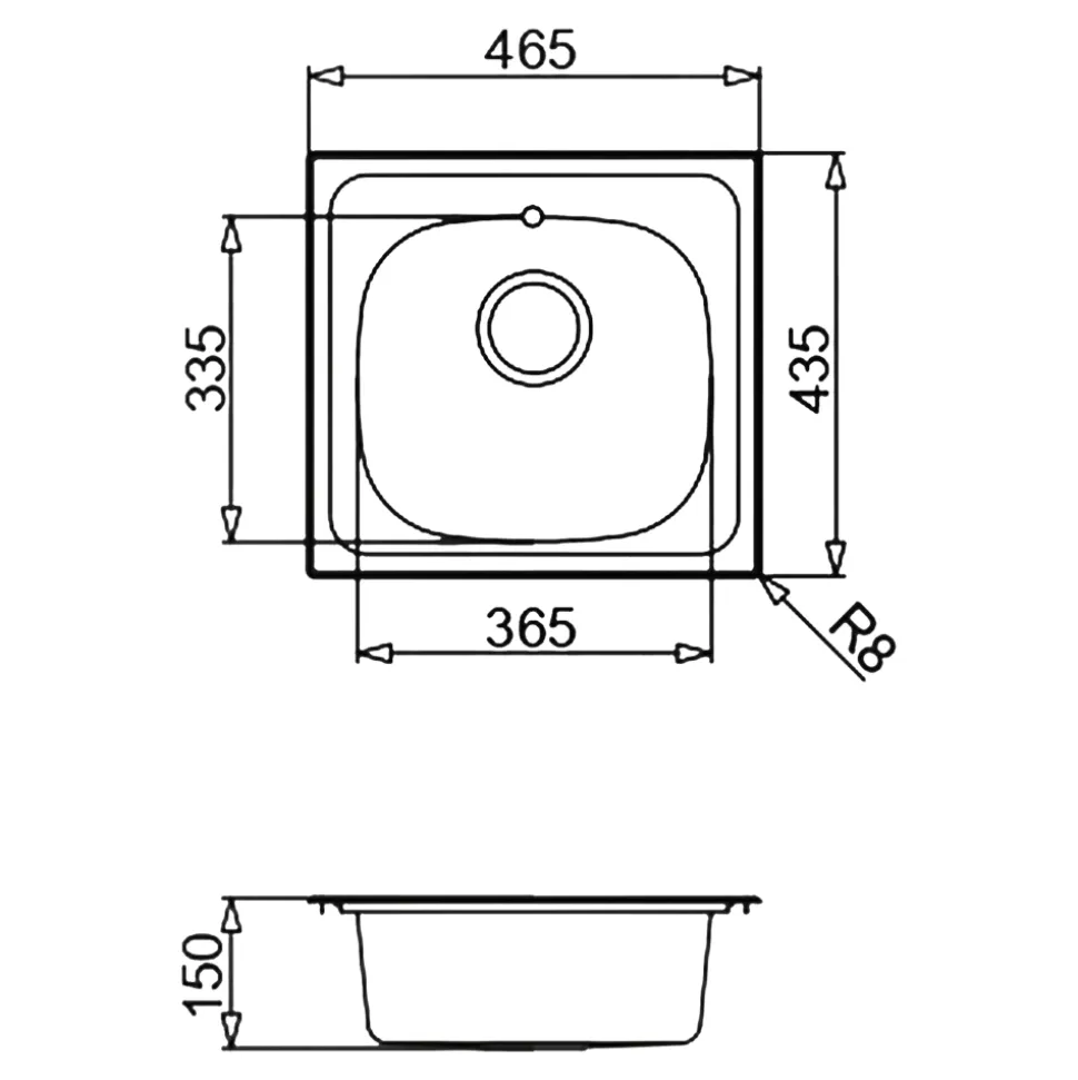 Evier à encastrer en inox 1 bac l. 43,5 x H. 15 x P. 15 cm GoodHome Bundt