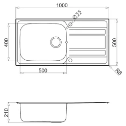 Evier à encastrer en inox microstructuré 1 bac et égouttoir l. 50 x H. 21 x P. 100 cm GoodHome Lucerne