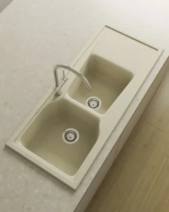 Evier à encastrer POALGI - City 333 - Granit - Beige Pumice - 118 cm - 2 bacs et 1 égouttoir