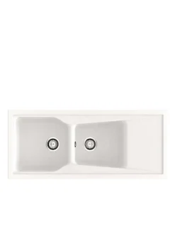 Evier à encastrer POALGI - City 333 - Granit - Blanc Snow - 118 cm - 2 bacs et 1 égouttoir