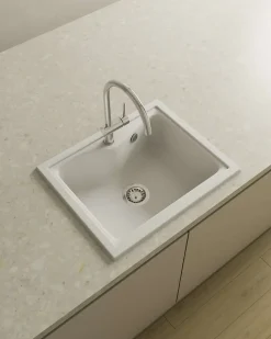 Evier à encastrer POALGI - City 330 - Granit - Blanc Snow - 62 cm - 1 bac