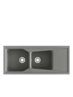 Evier à encastrer POALGI - City 333 - Granit - Gris Ash - 118 cm - 2 bacs et 1 égouttoir