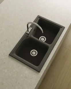 Evier à encastrer POALGI - City 332 - Granit - Noir Basalt - 86 cm - 2 bacs