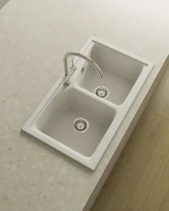 Evier à encastrer POALGI - City 332 - Granit - Blanc Snow - 86 cm - 2 bacs