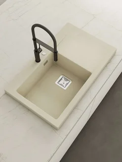 Evier à encastrer POALGI, KOBUS 813, Granit, Gris Ash, 86 cm, 1 bac 1 égouttoir droite