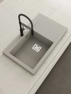 Evier à encastrer POALGI, KOBUS 813, Granit, Gris Ash, 86 cm, 1 bac 1 égouttoir droite