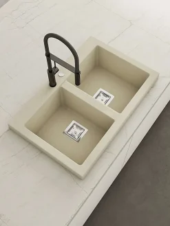 Evier à encastrer POALGI, KOBUS 816, Granit, Beige Pumice, 80 cm, 2 bacs