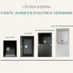 Evier 1 grande cuve 1 égouttoir en résine blanc Essebagno Sierra