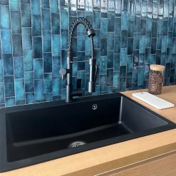 Evier 1 grande cuve seule 76x50 en résine noir Essebagno Sierra