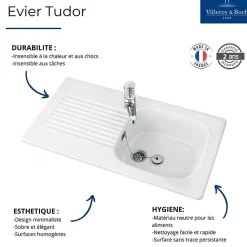 Evier avec 1 bac VILLEROY ET BOCH Tudor blanc 92 x 51 cm