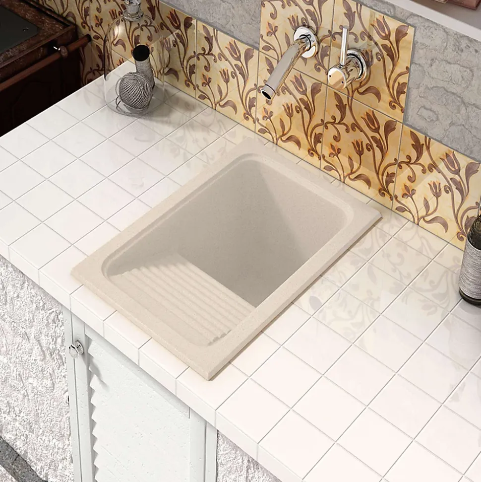 Evier Bac à laver pour buanderie à encastrer Poalgi Silex Pergamon - 1 bac + égouttoir