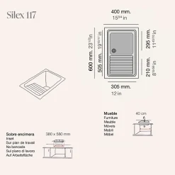 Evier Bac à laver pour buanderie à encastrer Poalgi Silex Pergamon - 1 bac + égouttoir