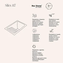 Evier Bac à laver pour buanderie à encastrer Poalgi Silex Noir - 1 bac + égouttoir